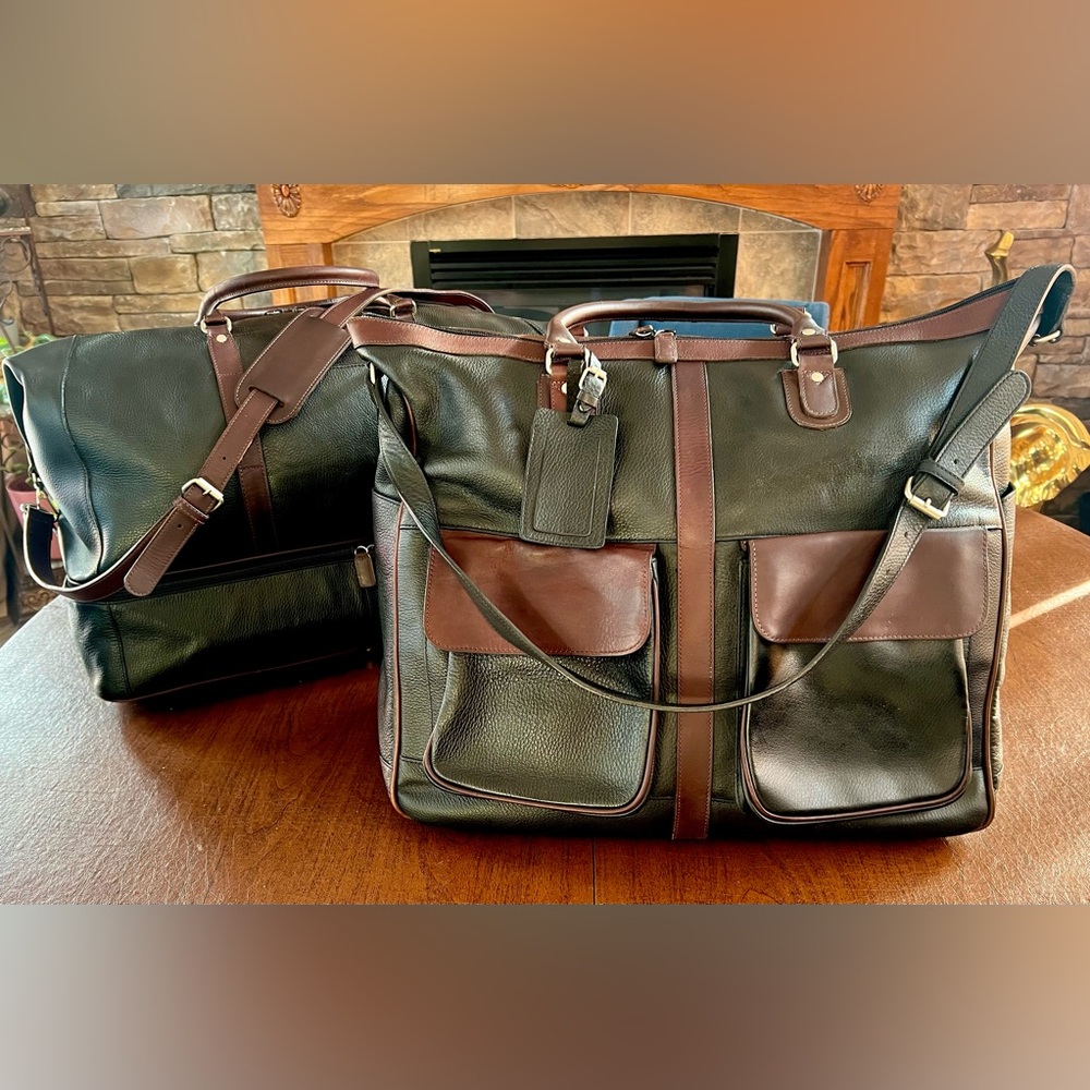 VINTAGE M. London 2-Pc Leather Travel Set - Weekender w/ Shoe Compartment
